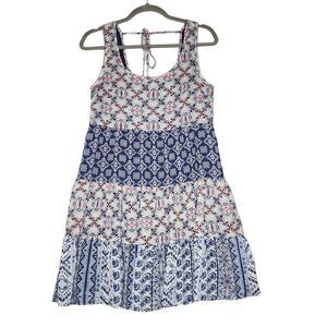 Speechless Babydoll Mini Dress Medium Tired Blue Zipper Back‎ Tie at neck lined